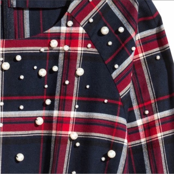 H&M| Plaid Top with Pearl Accents - Picture 8 of 9